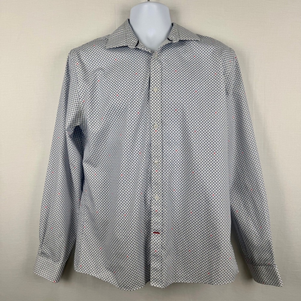Tommy Hilfiger Mens Slim Fit Non Iron Dress Shirt Blue Red Paisley 16 34/35